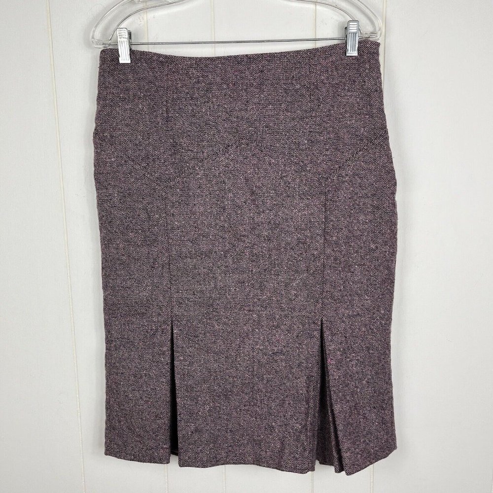 Moda International Women Skirt 10 Tweed Wool Purple Buttons Buckle Side Zip